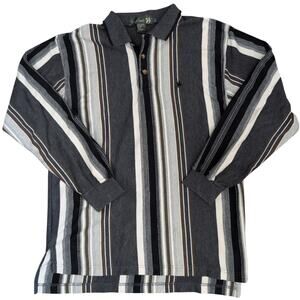 Vintage Y2K Striped Long Sleeve Polo Shirt Men XL Preppy Business Casual Rugby